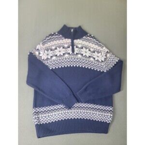 Magaschoni Sweater Mens Large Navy Blue Fair Isle Snowflake Quarter Zip Pullover